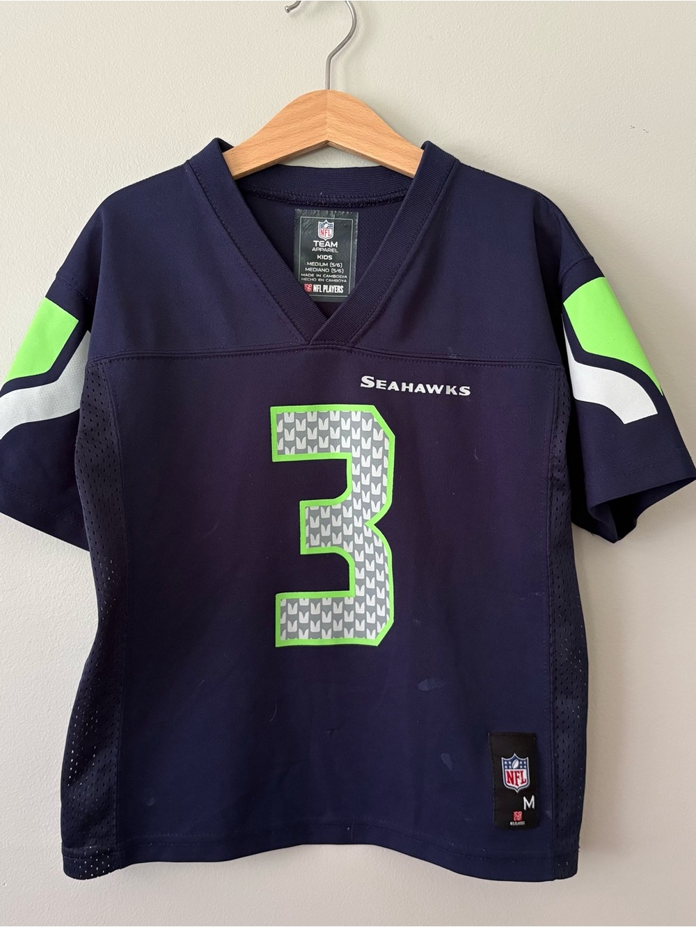 Seattle Seahawks #3 Navy Youth Jersey with Lime Accents